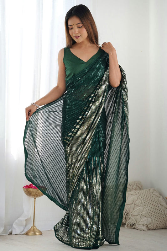 Green Colour Georgette Designer Saree