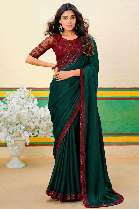 Green Colour Georgette Designer Saree