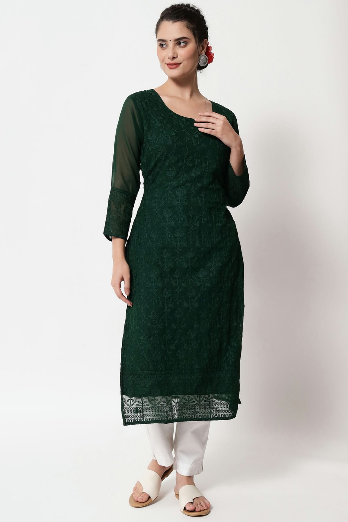 Green Colour Georgette Kurti