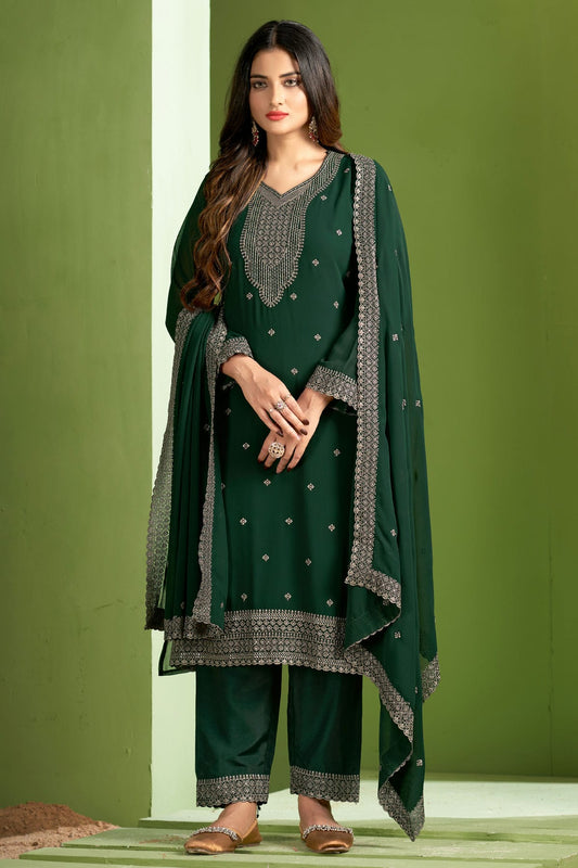 Green Colour Georgette Pant Style Suit