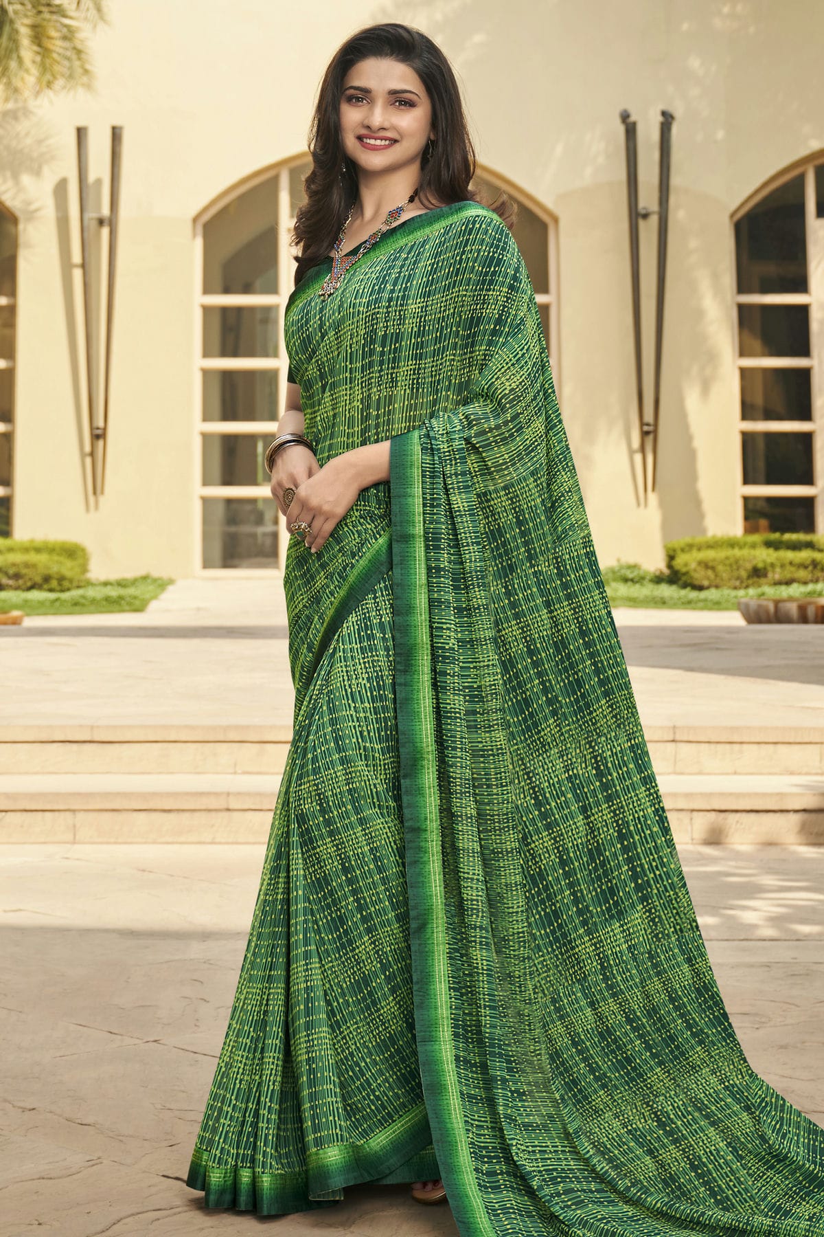 Green Colour Georgette Printed Saree