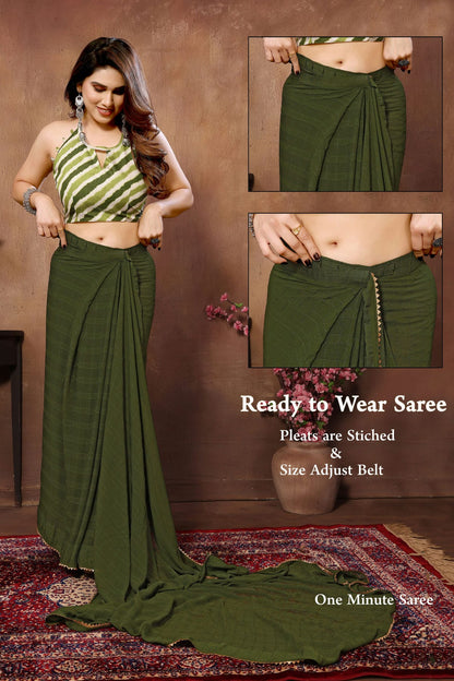 Green Colour Georgette Ready To Wear Saree