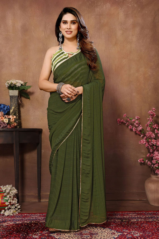 Green Colour Georgette Ready To Wear Saree