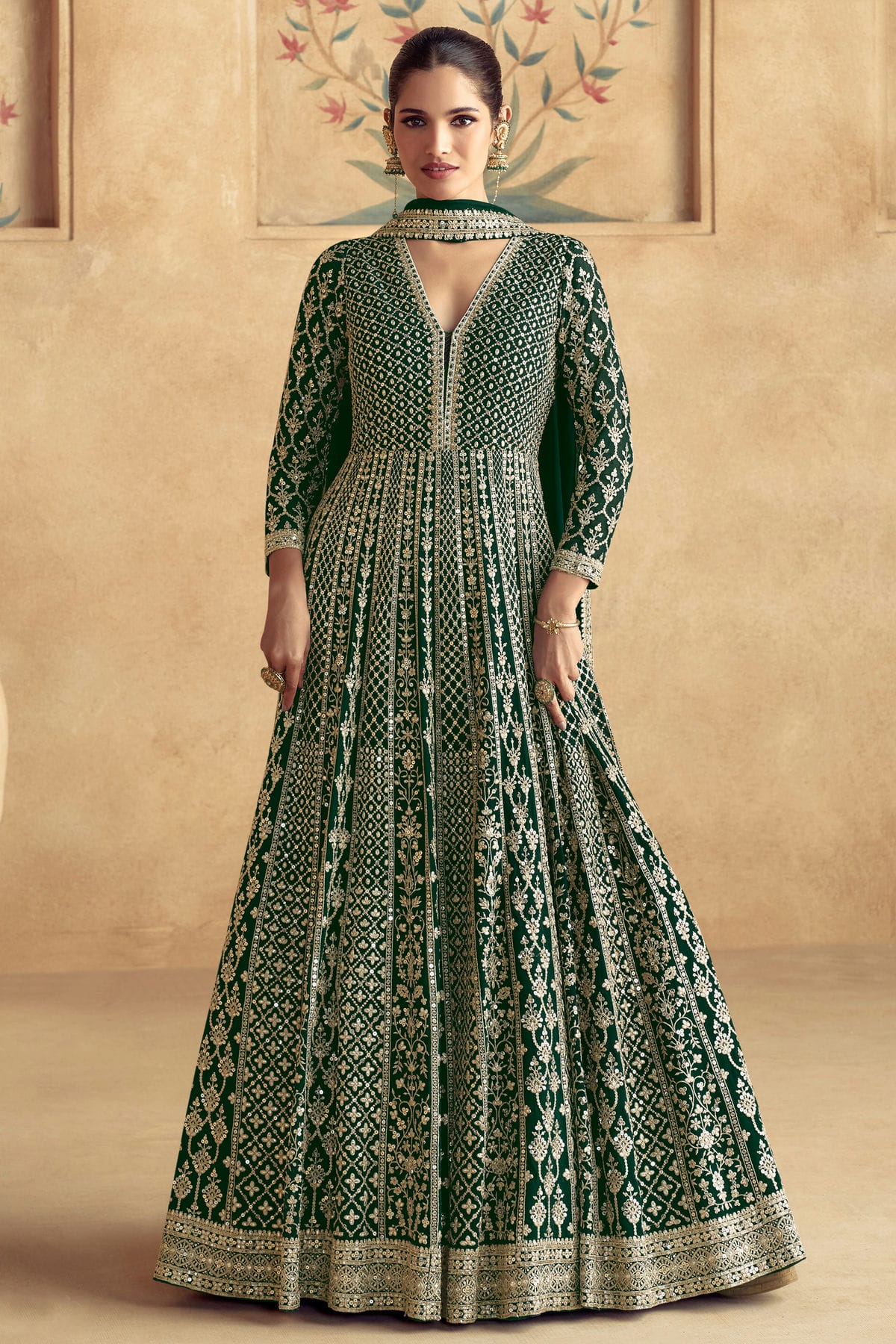 Green Colour Gerogette Anarkali Suit