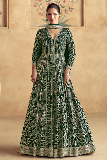 Green Colour Gerogette Anarkali Suit