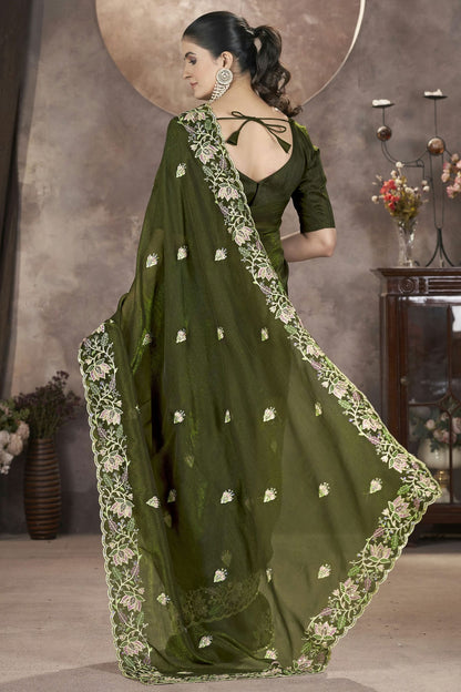 Green Colour Gold Crunchy Designer Saree VSSD1112572