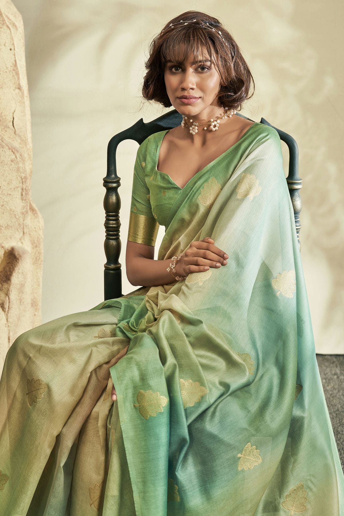 Green Colour Handloom Khadi Saree