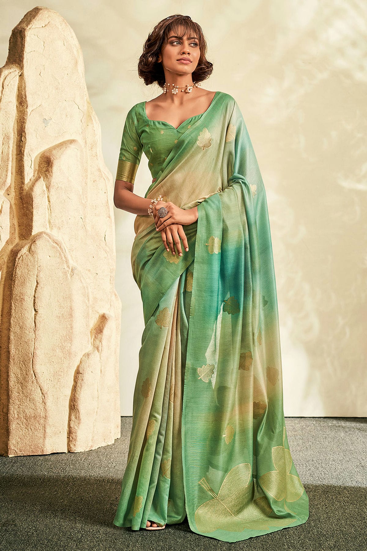 Green Colour Handloom Khadi Saree