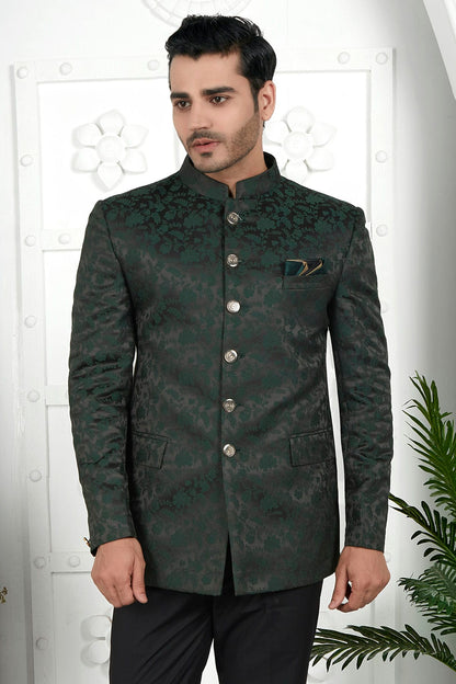 Green Colour Jacquard Silk Jodhpuri Jacket VSJP1230118