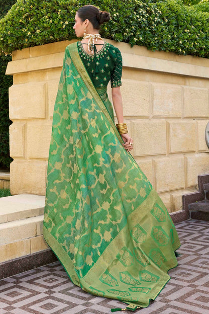 Green Colour Jacquard Silk Traditional Saree