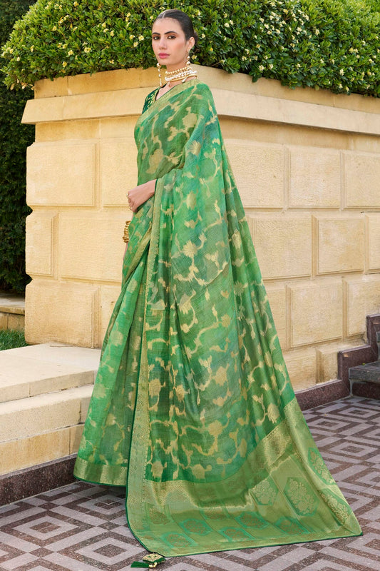 Green Colour Jacquard Silk Traditional Saree