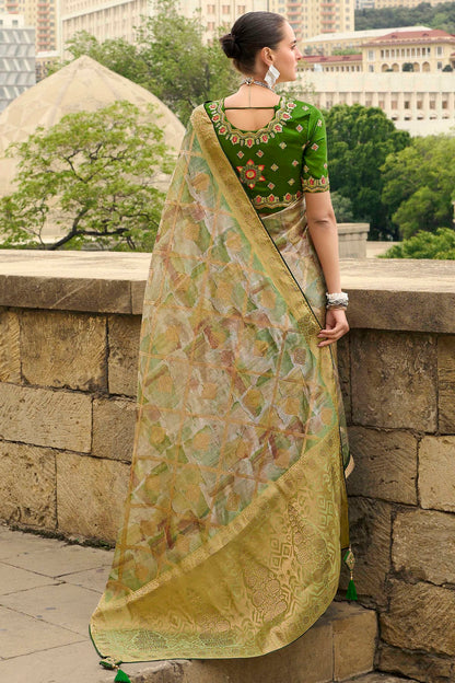 Green Colour Jacquard Silk Traditional Saree