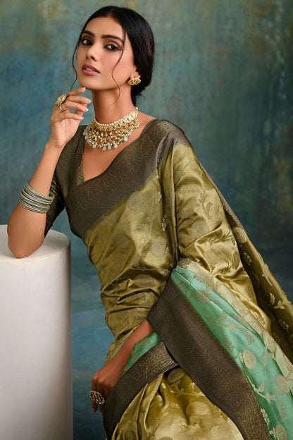 Green Colour Jacquard Silk Traditional Saree