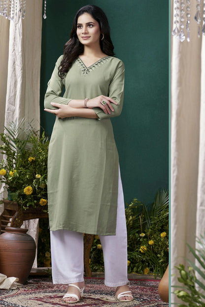 Green Colour Maaza Cotton Kurta And Pant Set