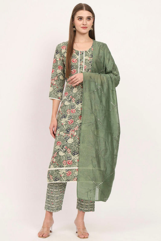 Green Colour Magic Cotton Stitched Salwar Suit