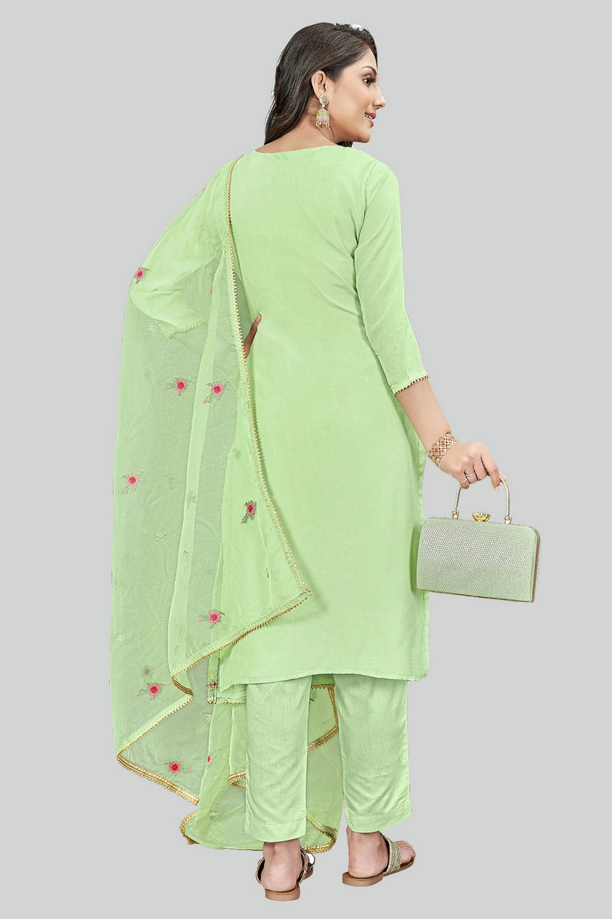 Green Colour Modal Silk Pant Style Suit