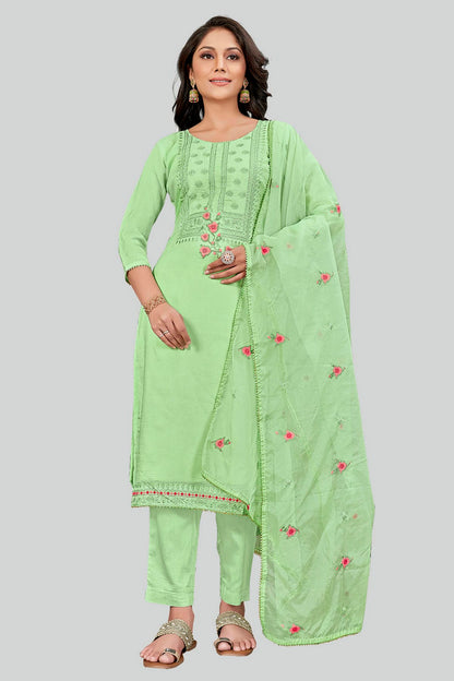 Green Colour Modal Silk Pant Style Suit