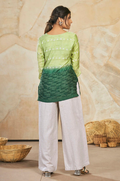 Green Colour Modal Silk Sequins Work Work Readymade Top