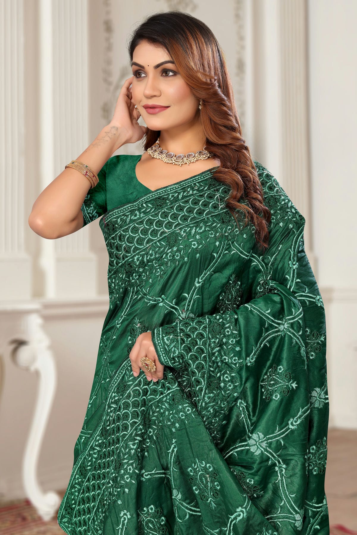 Green Colour Model Silk Designer Saree