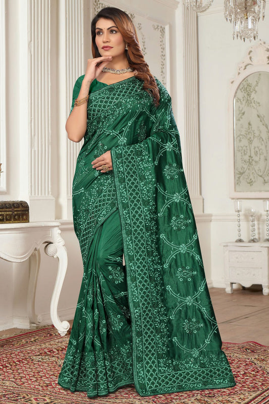 Green Colour Model Silk Designer Saree