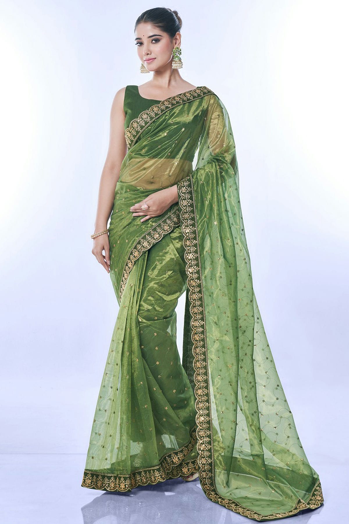 Green Colour Net Designer Saree