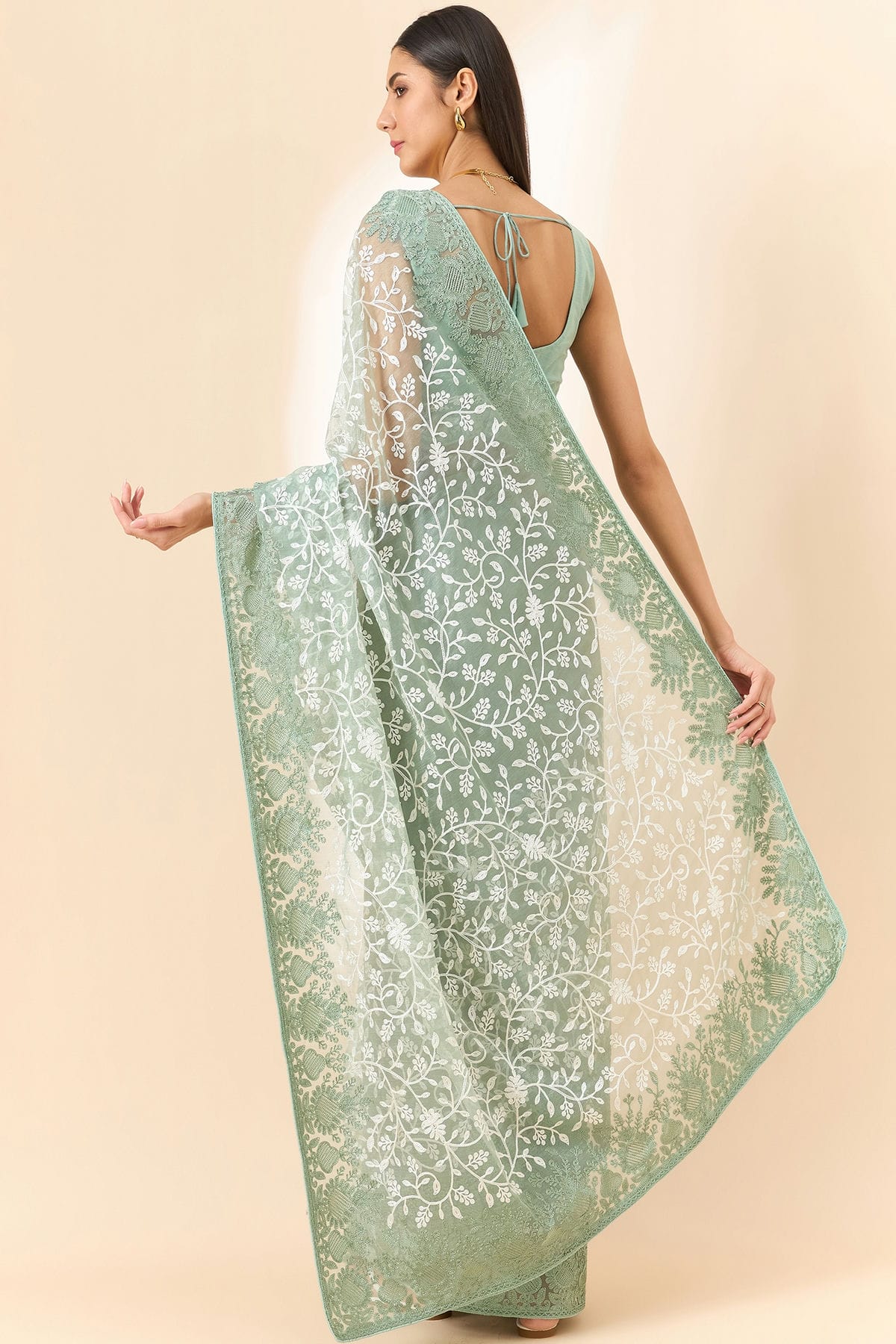 Green Colour Organza Saree