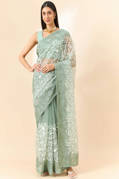 Green Colour Organza Saree