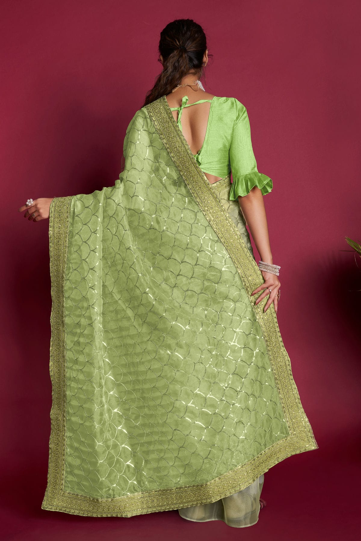 Green Colour Organza Saree