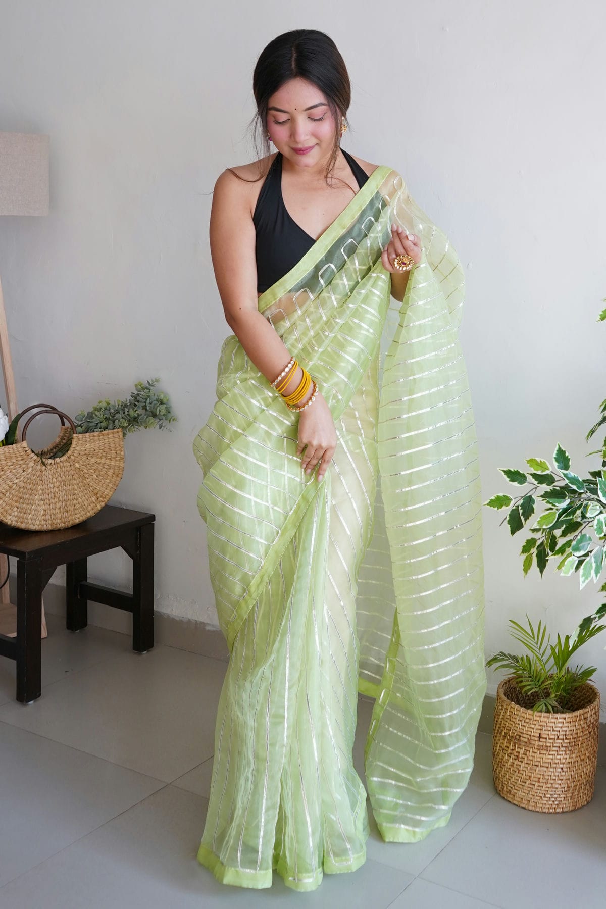 Green Colour Organza Saree