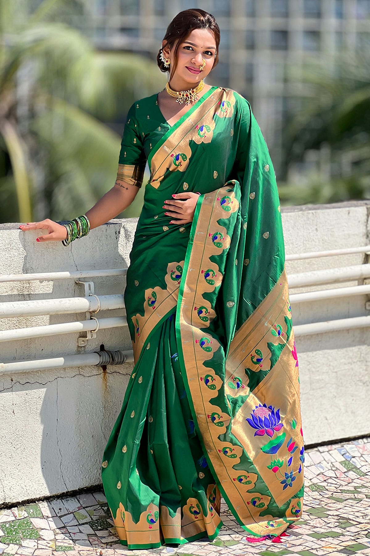 Green Colour Paithani Silk Paithani Saree