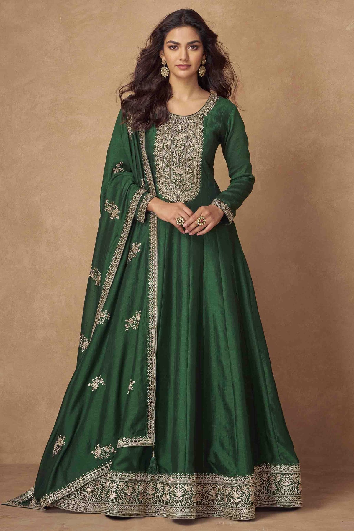 Green Colour Premium Silk Gown VSGW1140800