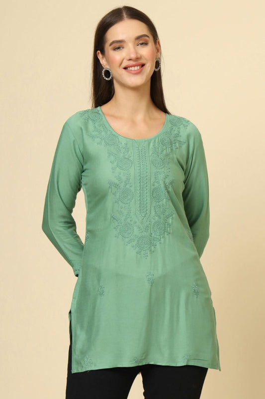 Green Colour Rayon Readymade Top