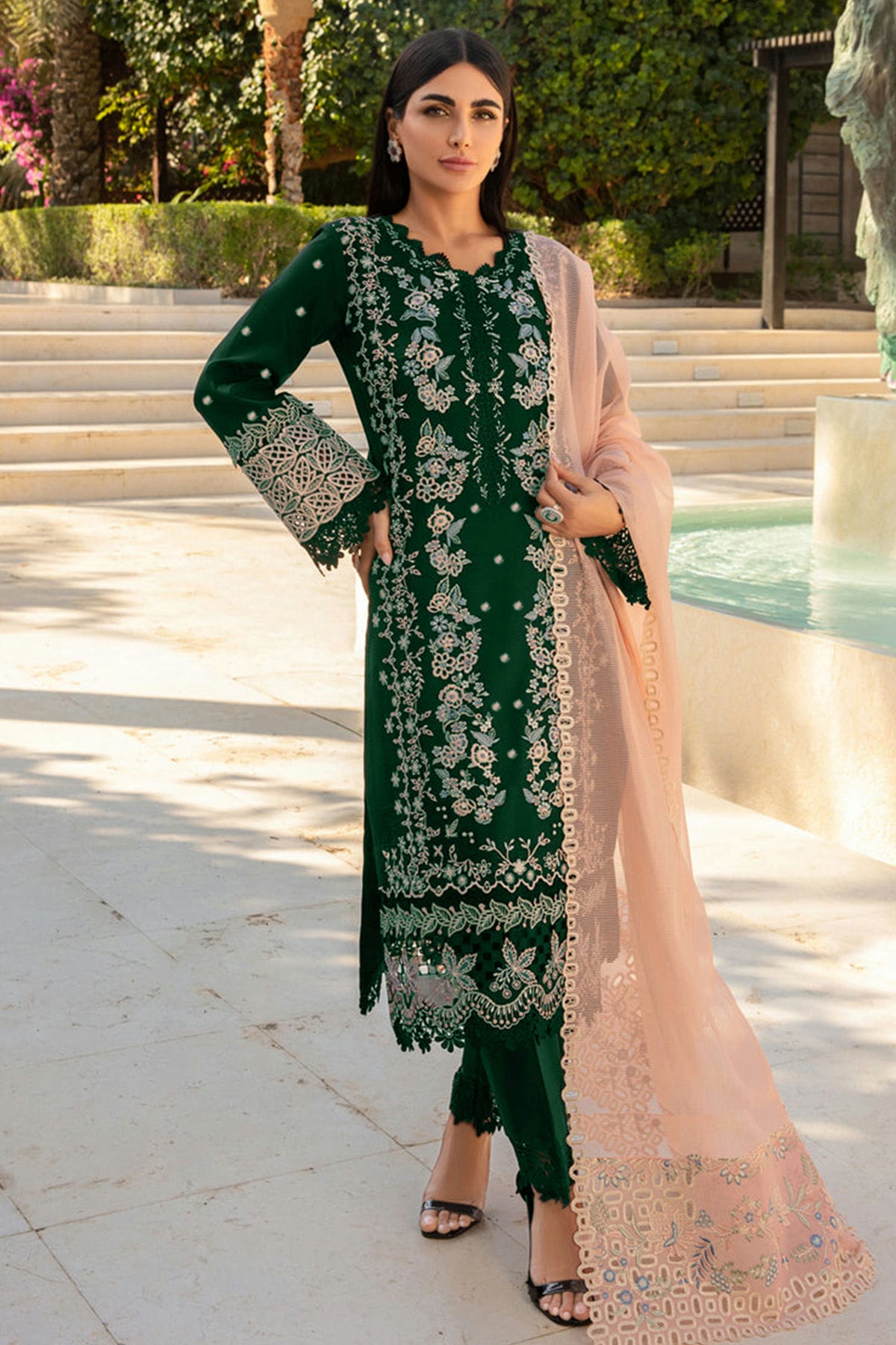 Green Colour Rayon Semi Stitched Pakistani Suit