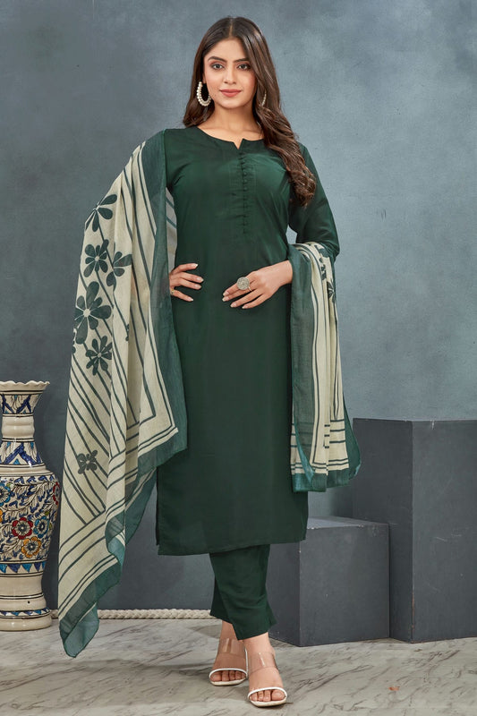 Green Colour Roman Silk Stitched Salwar Suit