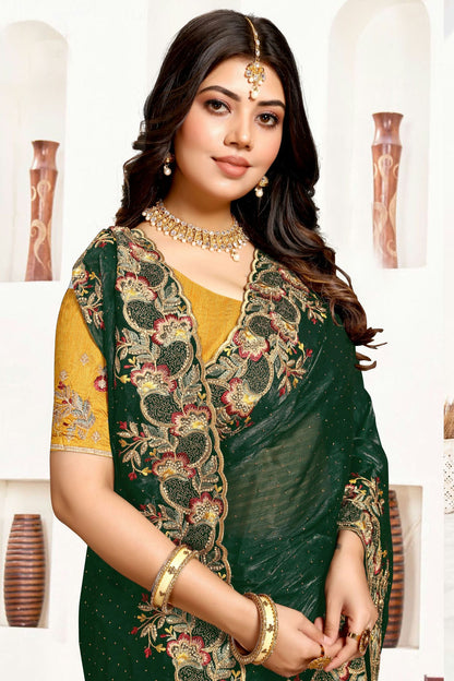 Green Colour Satin Silk Designer Saree