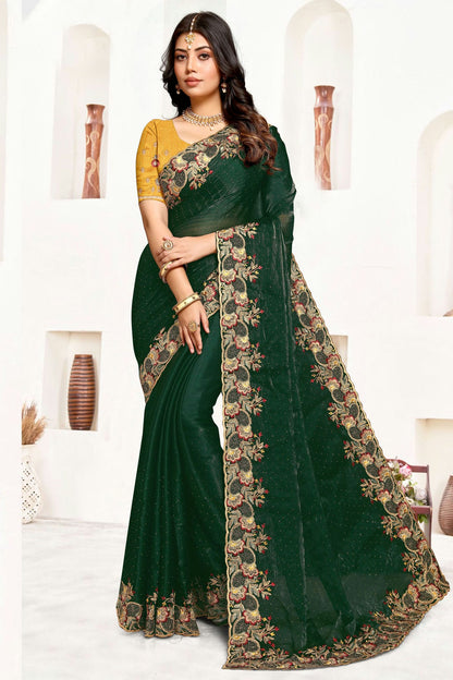 Green Colour Satin Silk Designer Saree