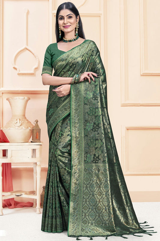 Green Colour Satin Silk Traditional Saree