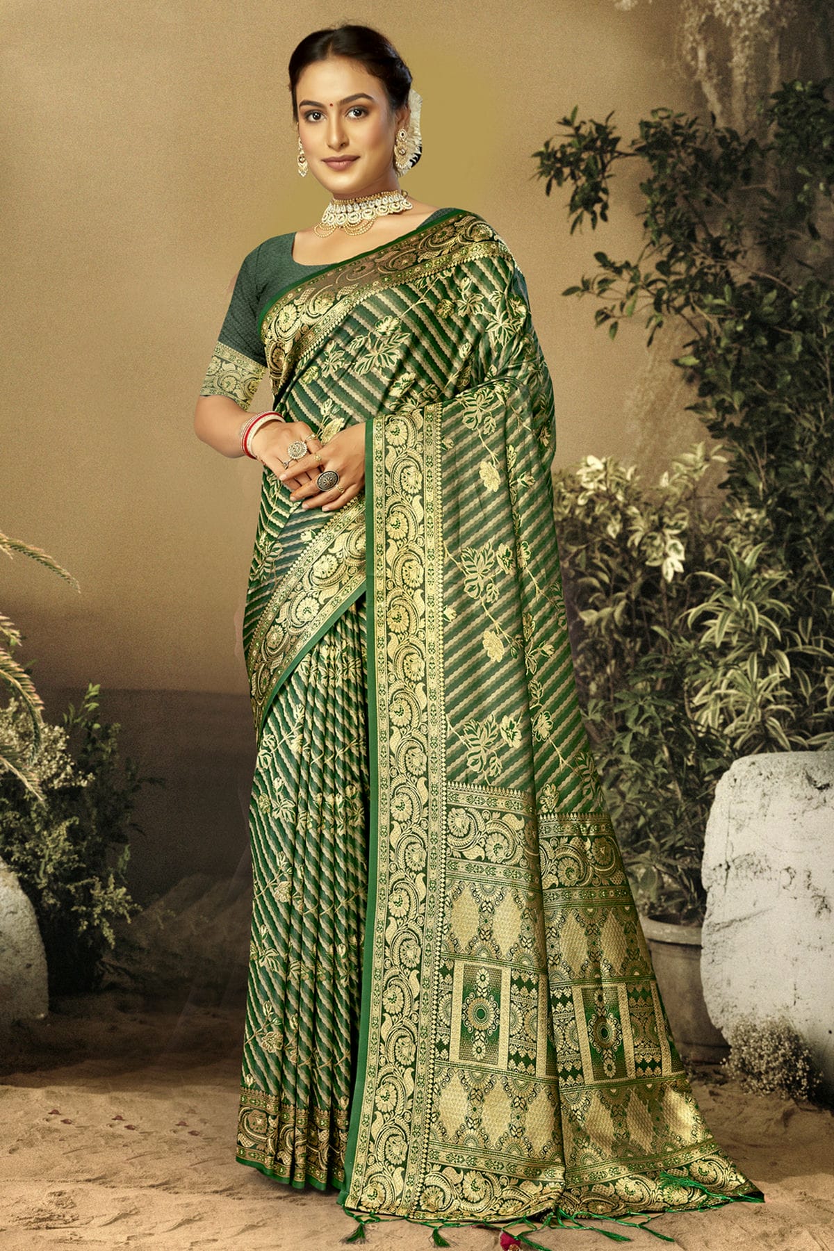 Green Colour Satin Silk Traditional Saree