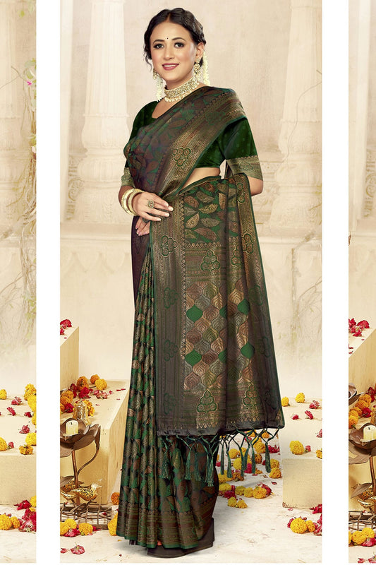 Green Colour Satin Silk Traditional Saree