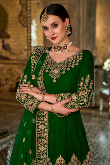 Green Colour Semi Stitched 9000 Velvet Anarkali Suit