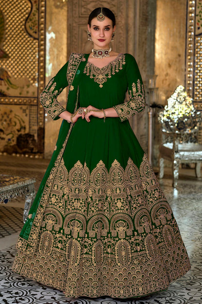 Green Colour Semi Stitched 9000 Velvet Anarkali Suit