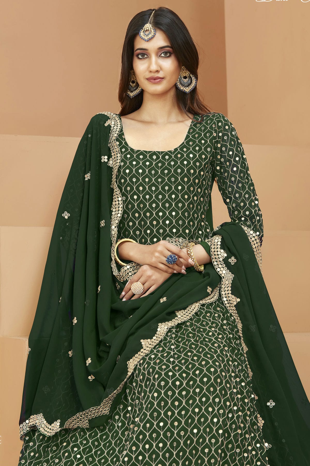 Green Colour Semi Stitched Faux Georgette Anarkali Suit