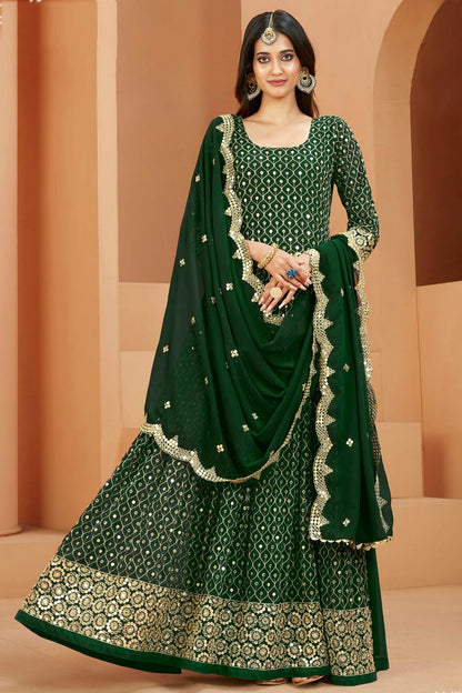 Green Colour Semi Stitched Faux Georgette Anarkali Suit