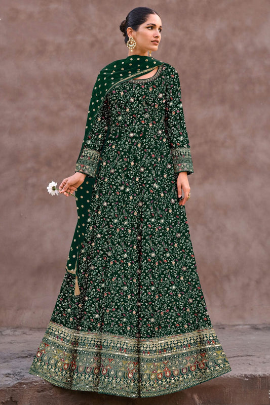 Green Colour Semi Stitched Georgette Anarkali Suit