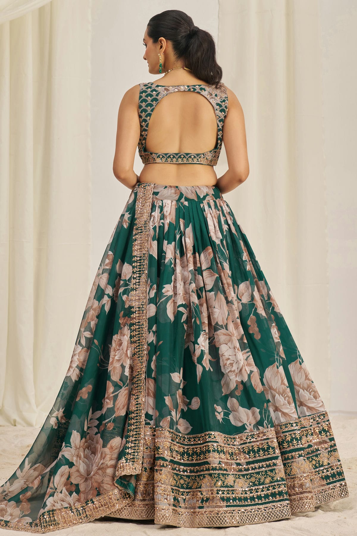 Green Colour Semi Stitched Organza Lehenga Choli VSLC1080900