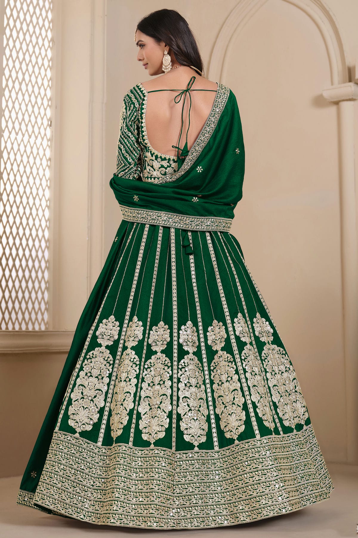 Green Colour Semi Stitched Shimmer Art Silk Lehenga Choli VSLC1050673