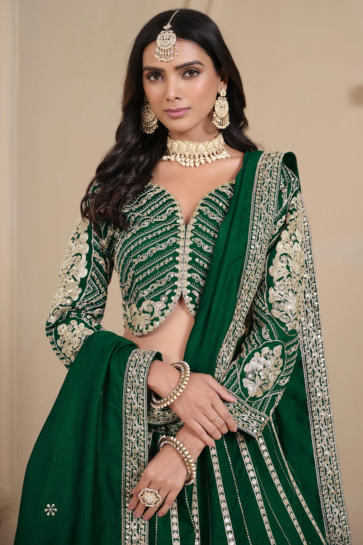 Green Colour Semi Stitched Shimmer Art Silk Lehenga Choli VSLC1050673