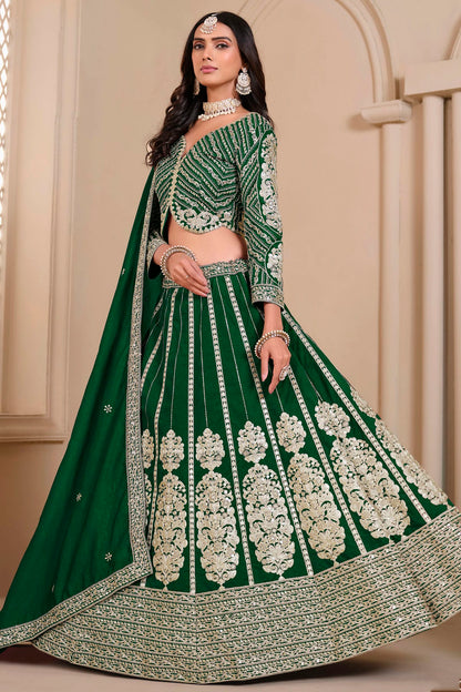 Green Colour Semi Stitched Shimmer Art Silk Lehenga Choli