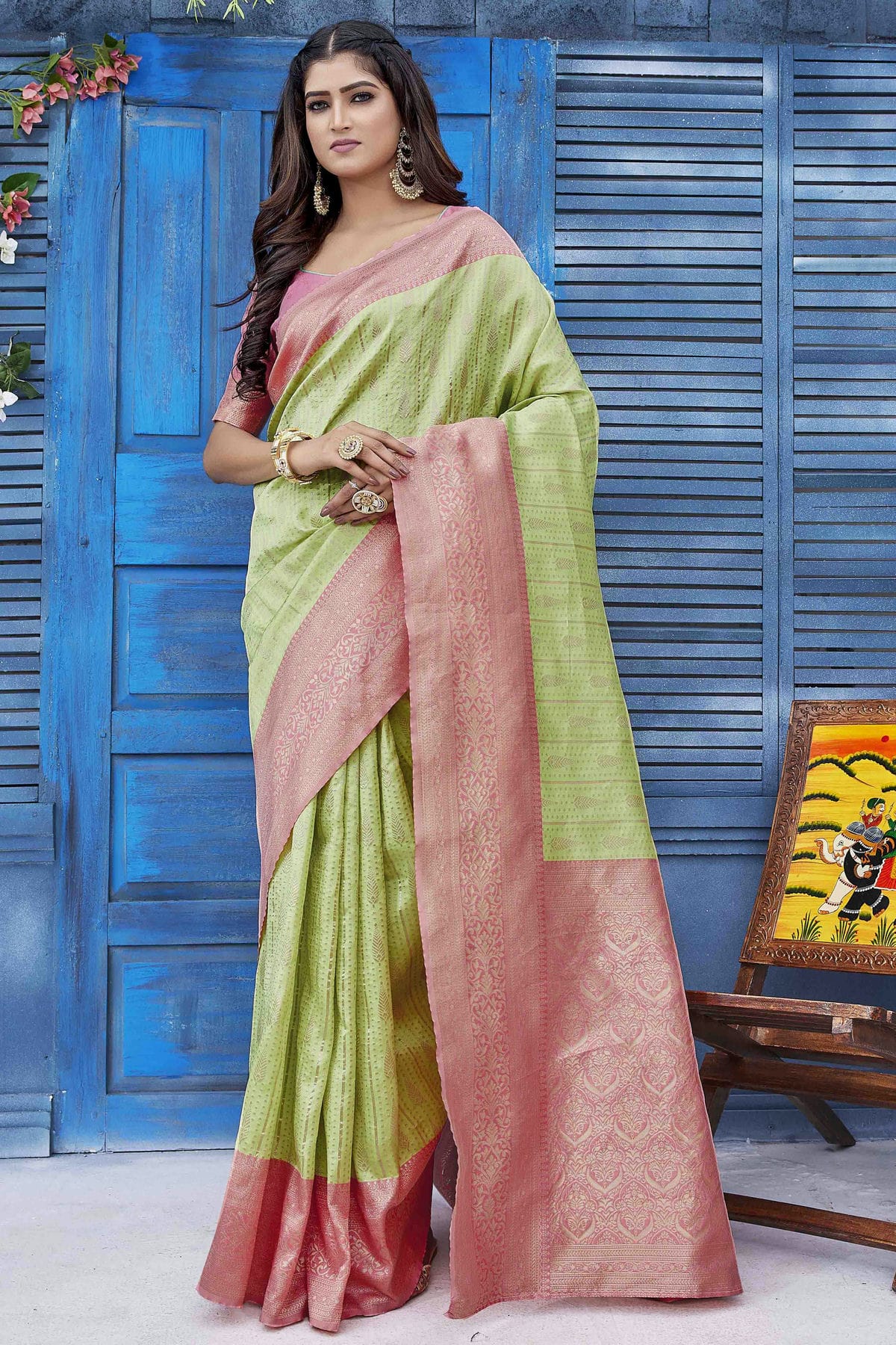 Green Colour Silk Blend Traditional Saree