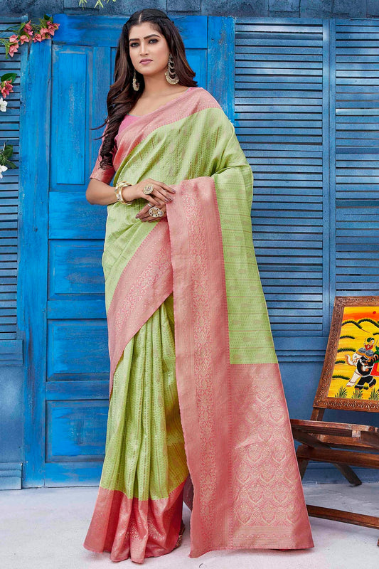 Green Colour Silk Blend Traditional Saree